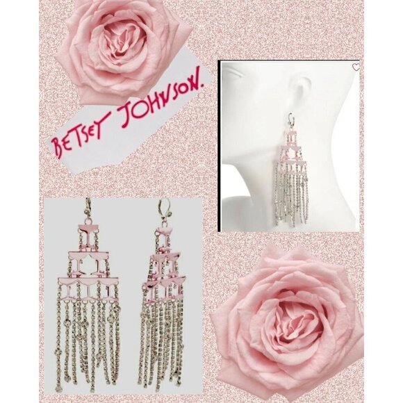 Betsey Johnson Statement Crystal Champagne Tower Waterfall Chain Fringe Earrings